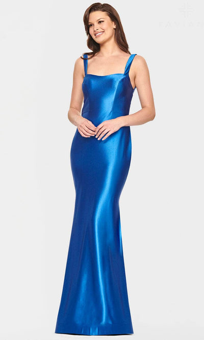 Faviana S10809 - Scoop Neck Satin Evening Gown Evening Dresses 00 / Cobalt