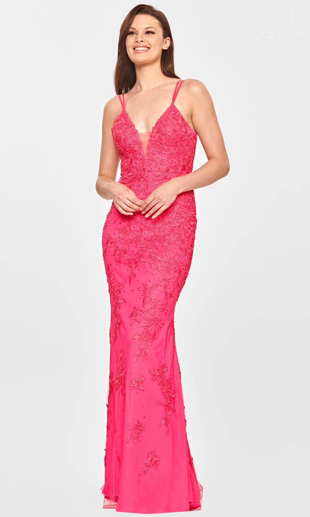 Faviana S10813 - Laced V-Neck Evening Dress Evening Dresses