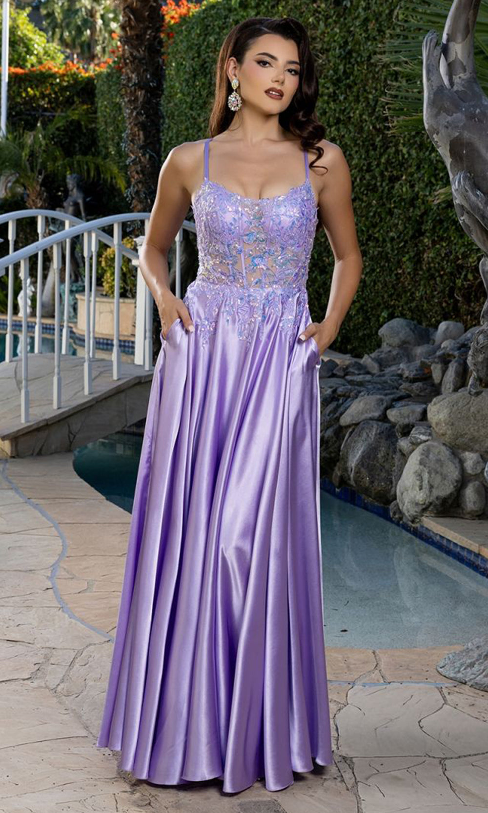 May Queen MQ2217 - Halter Neck Embroidered Evening Dress Prom Dresses in Lilac 