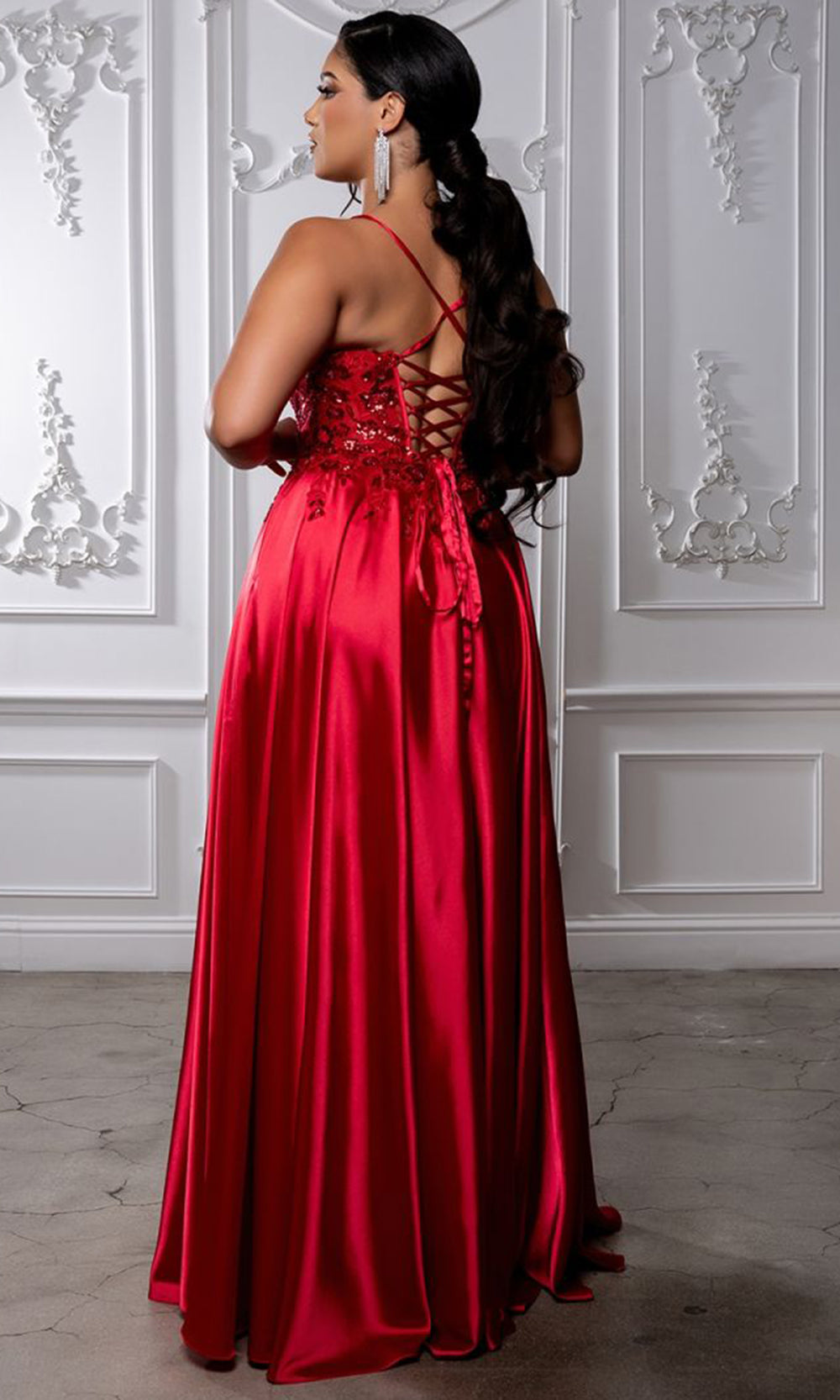 May Queen MQ2217 - Halter Neck Embroidered Evening Dress Prom Dresses in Red 