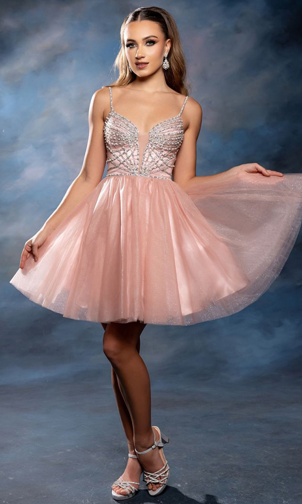 May Queen MQ2243 - Sparkling A Line Evening Dress Cocktail Dresses in Pink 