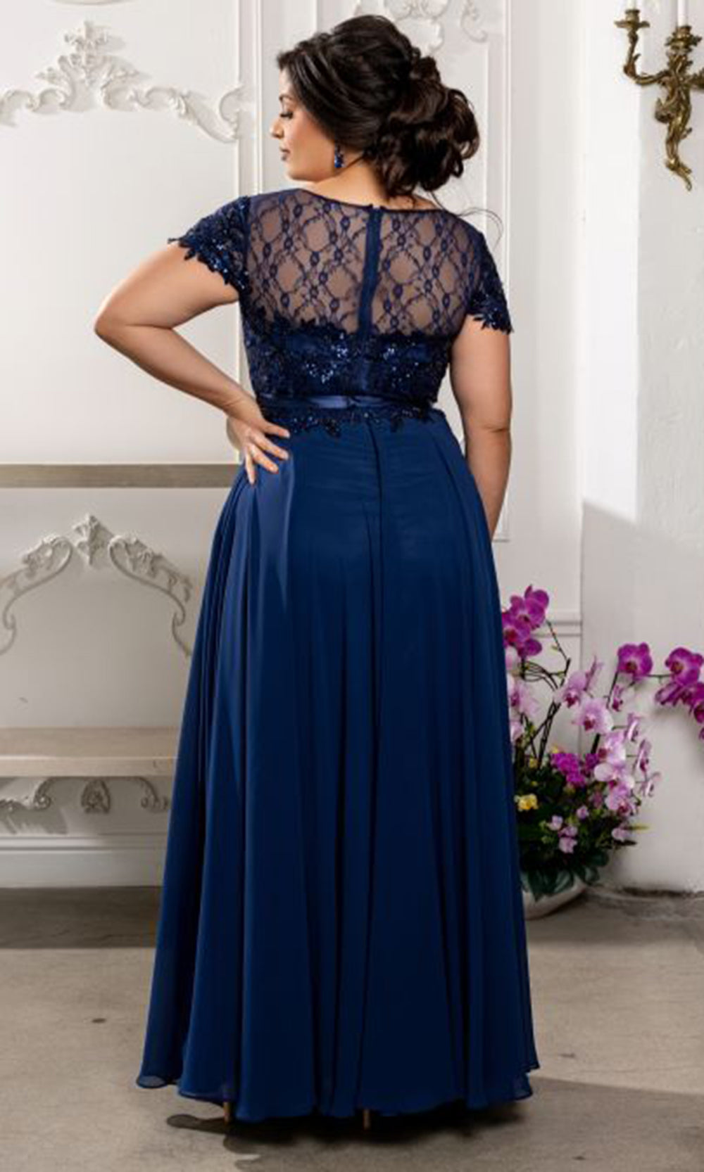 May Queen MQ2223 - Cap Sleeve Beaded Lace A-Line Gown