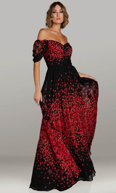 Feriani Couture 18408 - Printed Off Shoulder Evening Dress Mother of the Bride Dresses