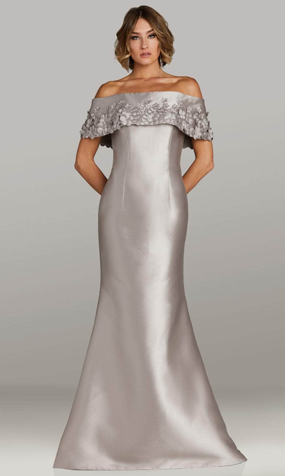 Feriani Couture 18417 - 3D Floral Off Shoulder Evening Gown Mother of the Bride Dresses 6 / Silver