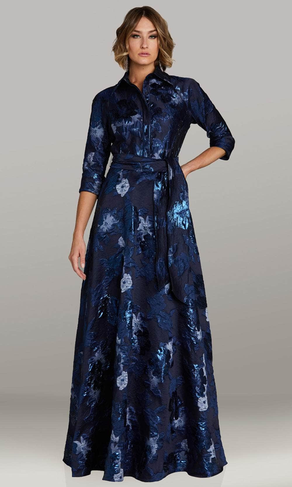 Feriani Couture 18437 - Quarter Sleeve A-Line Evening Gown Mother of the Bride Dresses 6 / Navy