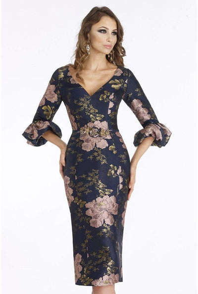 Feriani Couture - 18905SH Floral Detailed V-neck Sheath Dress Wedding Guest