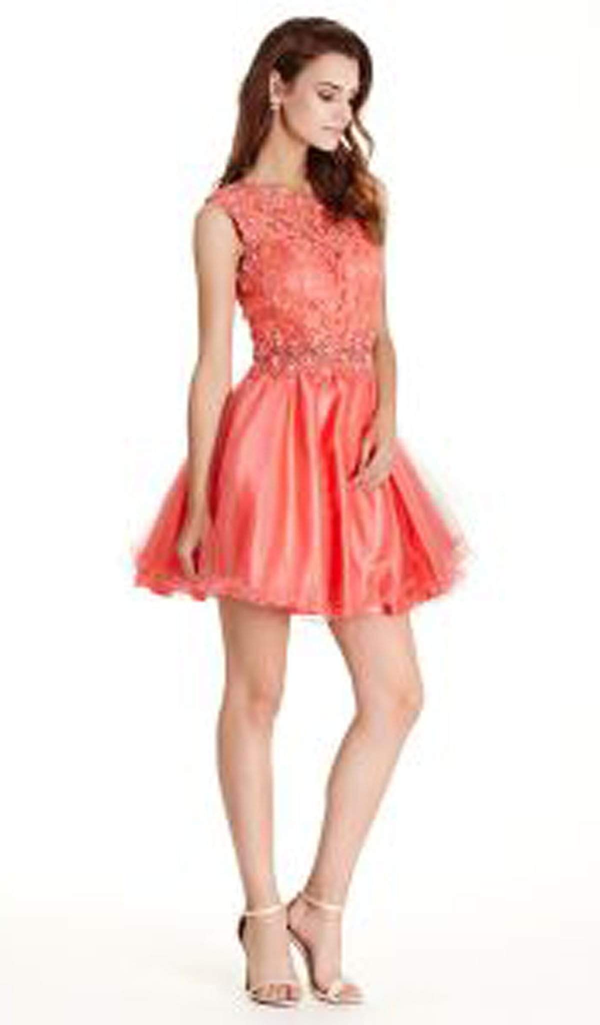 Floral Lace A-line Homecoming Dress Homecoming Dresses XXS / Coral