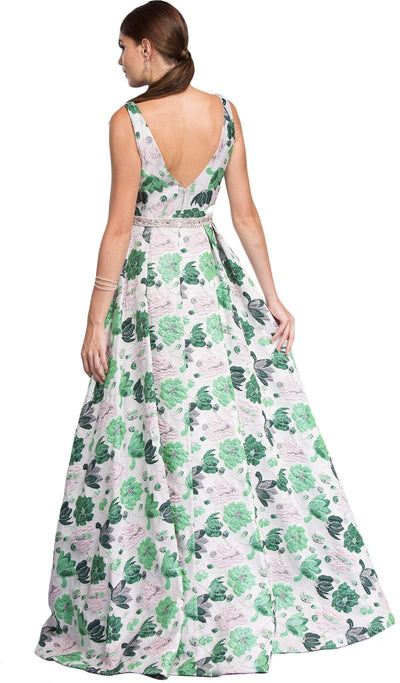 Floral Print Deep V-neck A-line Prom Dress Dress