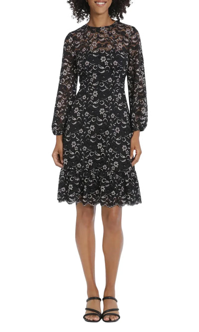 Maggy London G5791M - Long Sleeve Floral Lace Dress Wedding Guest
