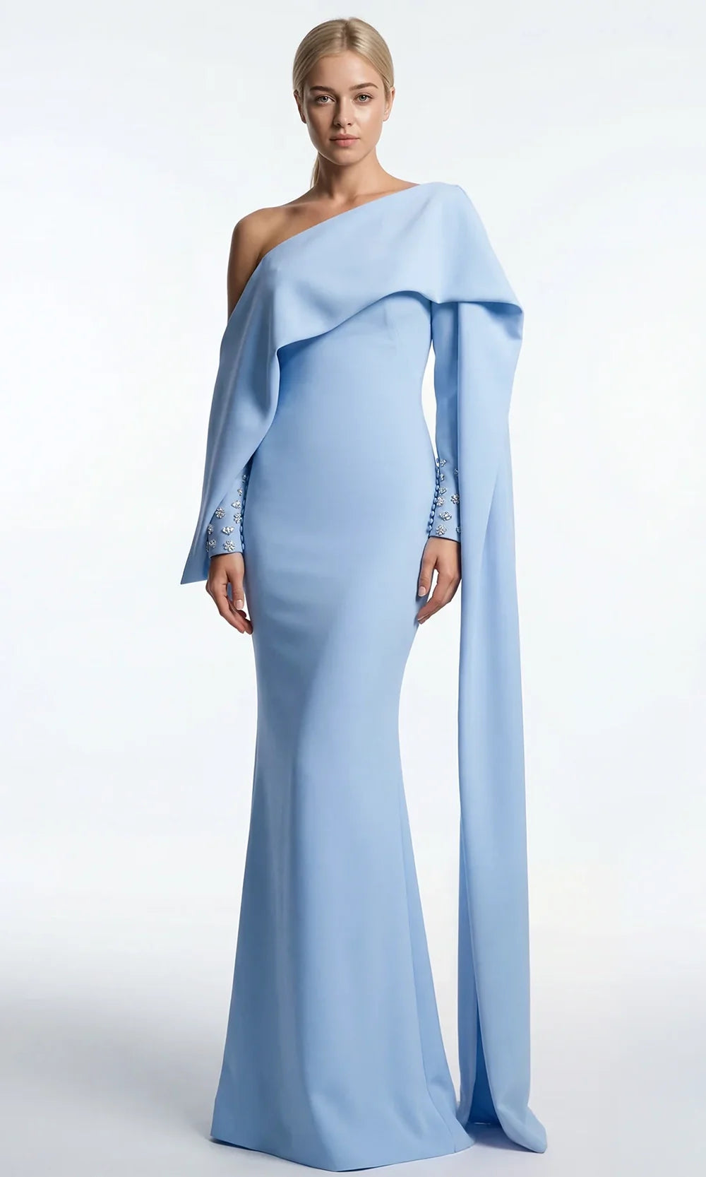 Gatti Nolli Couture OP-7911 - Embellished Long Sleeve Column Dress Mother of the Bride Dresses in Blue  