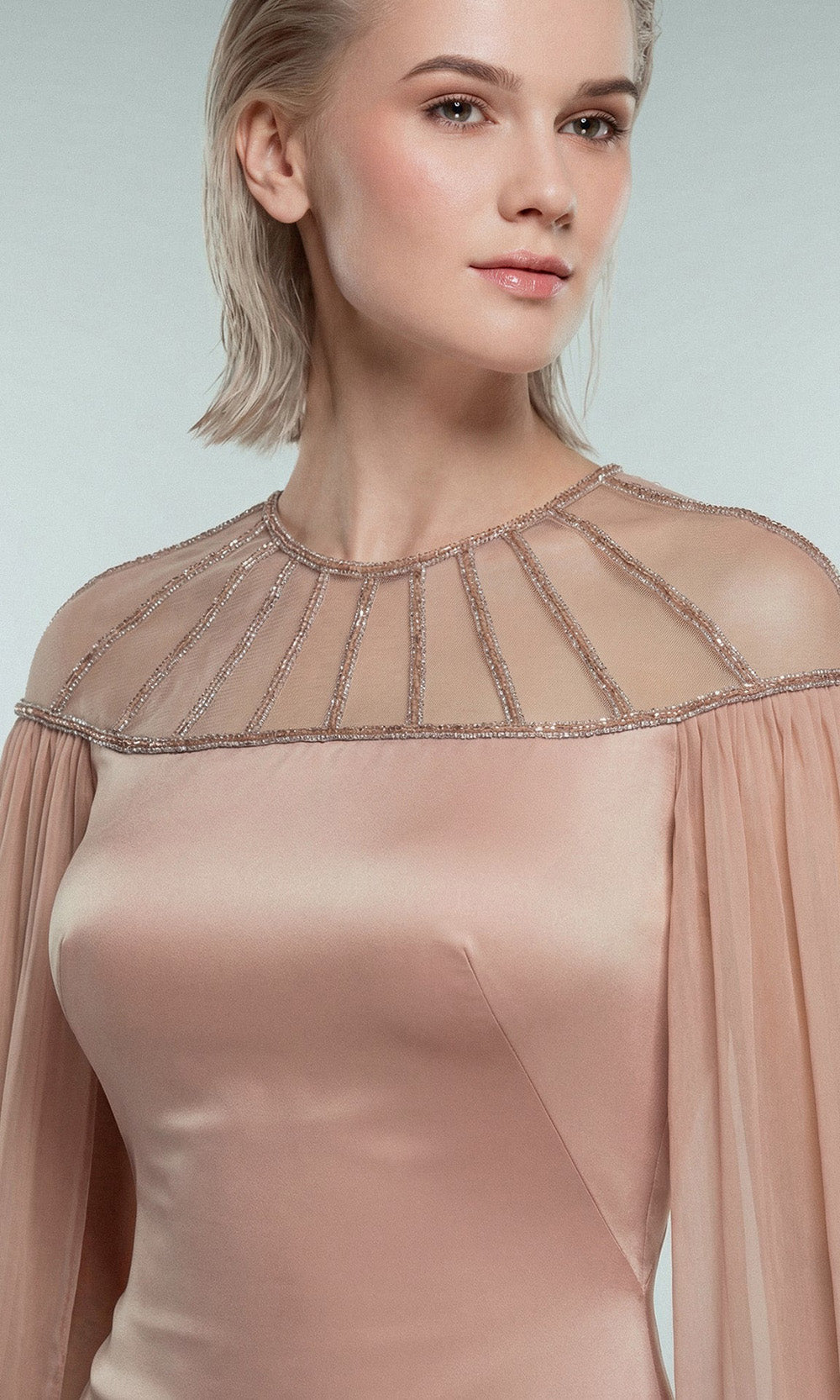 Gatti Nolli Couture OP-7896 - Chiffon Cape Sleeve Sheath Long Gown Mother of the Bride Dresses in Pink  