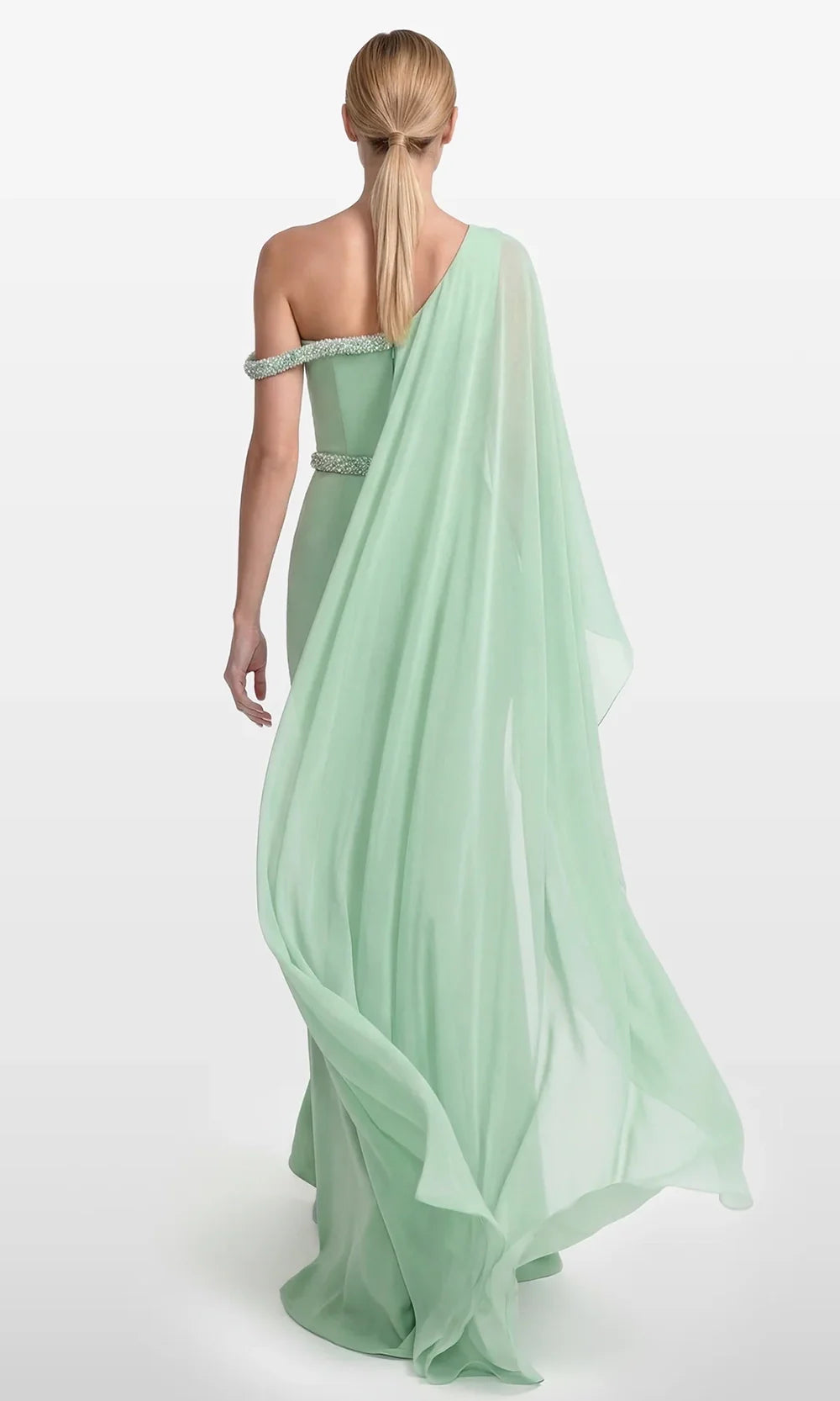 Gatti Nolli Couture OP-7919 - Asymmetric Draped Gown with Beaded Trim Prom Dresses in Green  