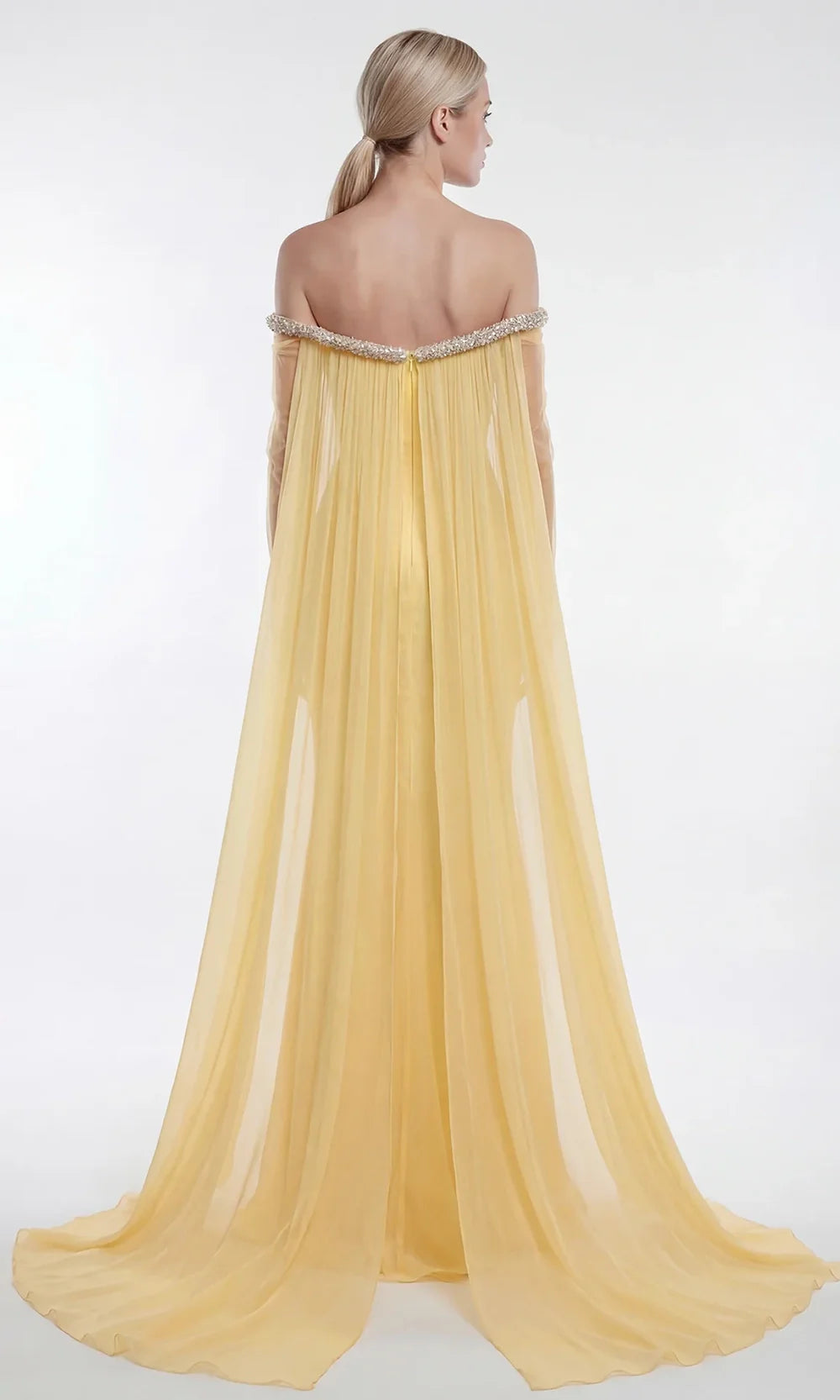 Gatti Nolli Couture OP-7916 - Attached Cape Sweetheart Crepe Gown Pageant Dresses in Yellow  