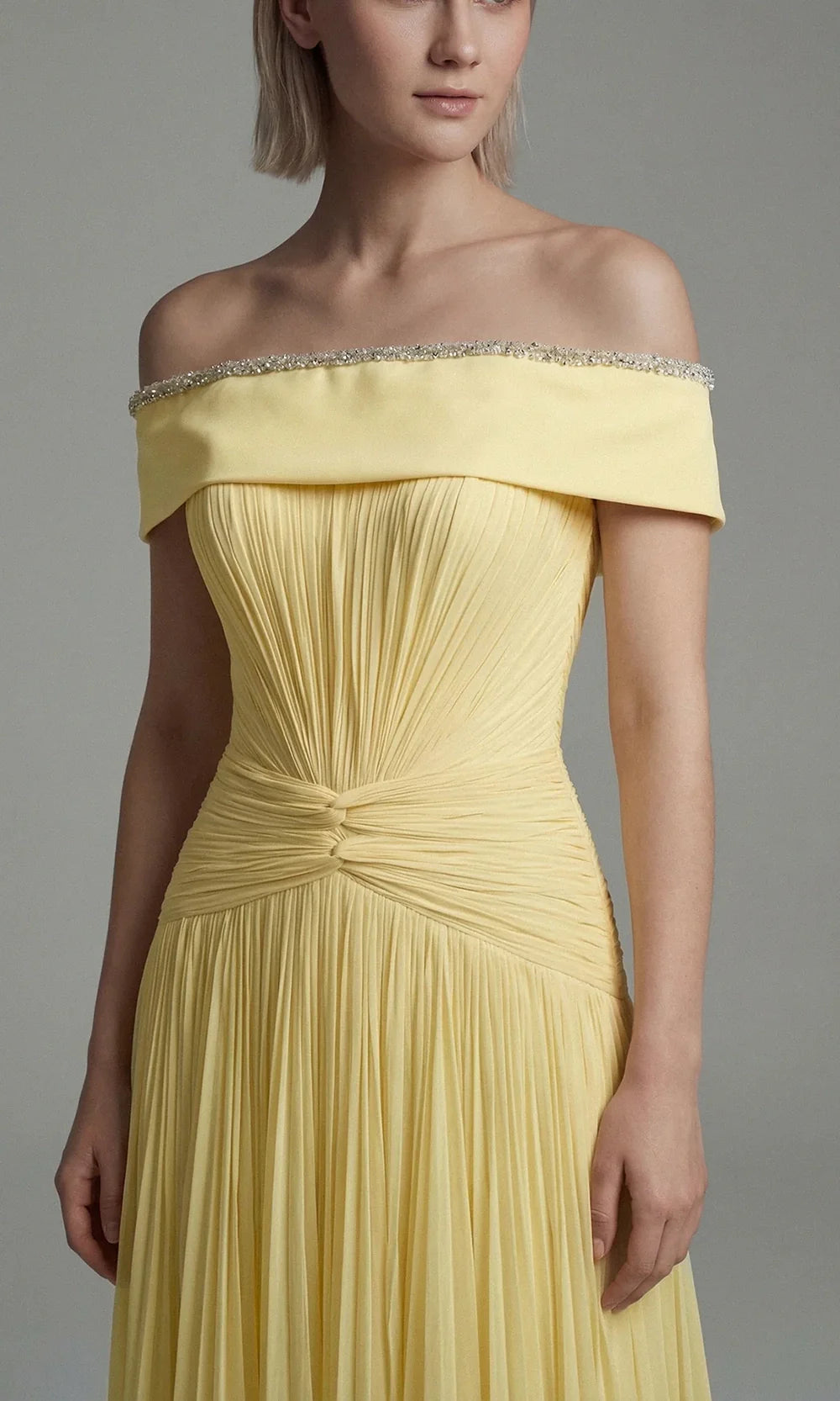 Gatti Nolli Couture OP-7909 - Pleated Chiffon Off Shoulder Gown Formal Gowns in Yellow  