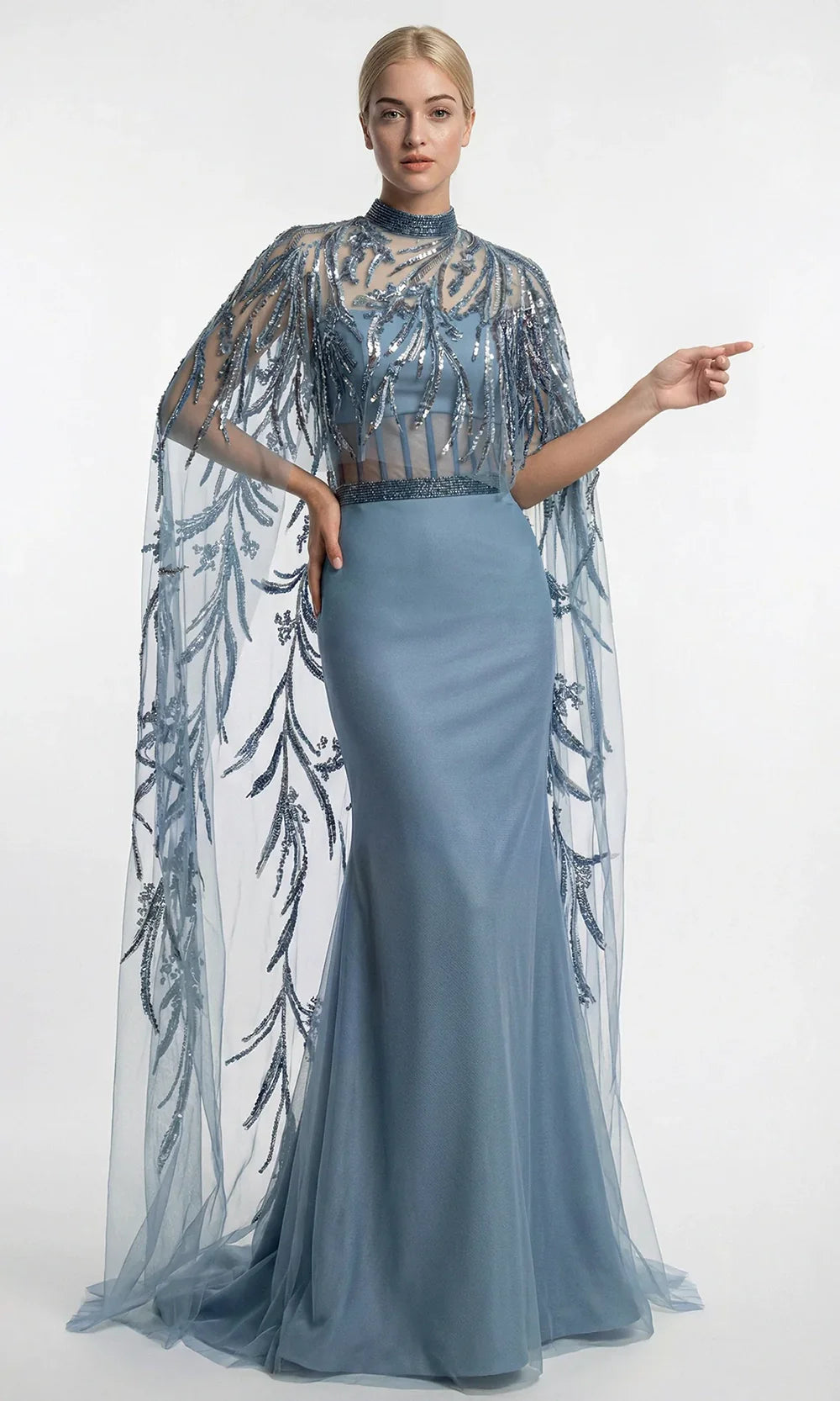 Gatti Nolli Couture OP-7867 - High Neck Beaded Evening Dress Pageant Dresses in Blue  