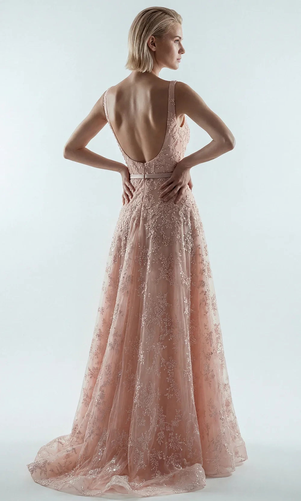 Gatti Nolli Couture OP-7876 - Scoop Back A-Line Evening Gown with Belt Formal Gowns in Pink  