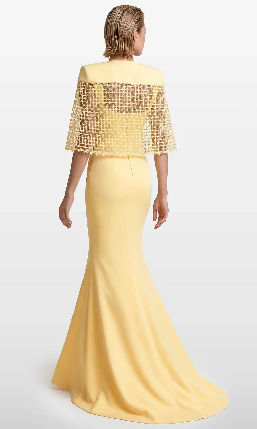 Gatti Nolli Couture OP-7910 - Guipure Lace Cape Sweetheart Evening Gown Pageant Dresses in Yellow  