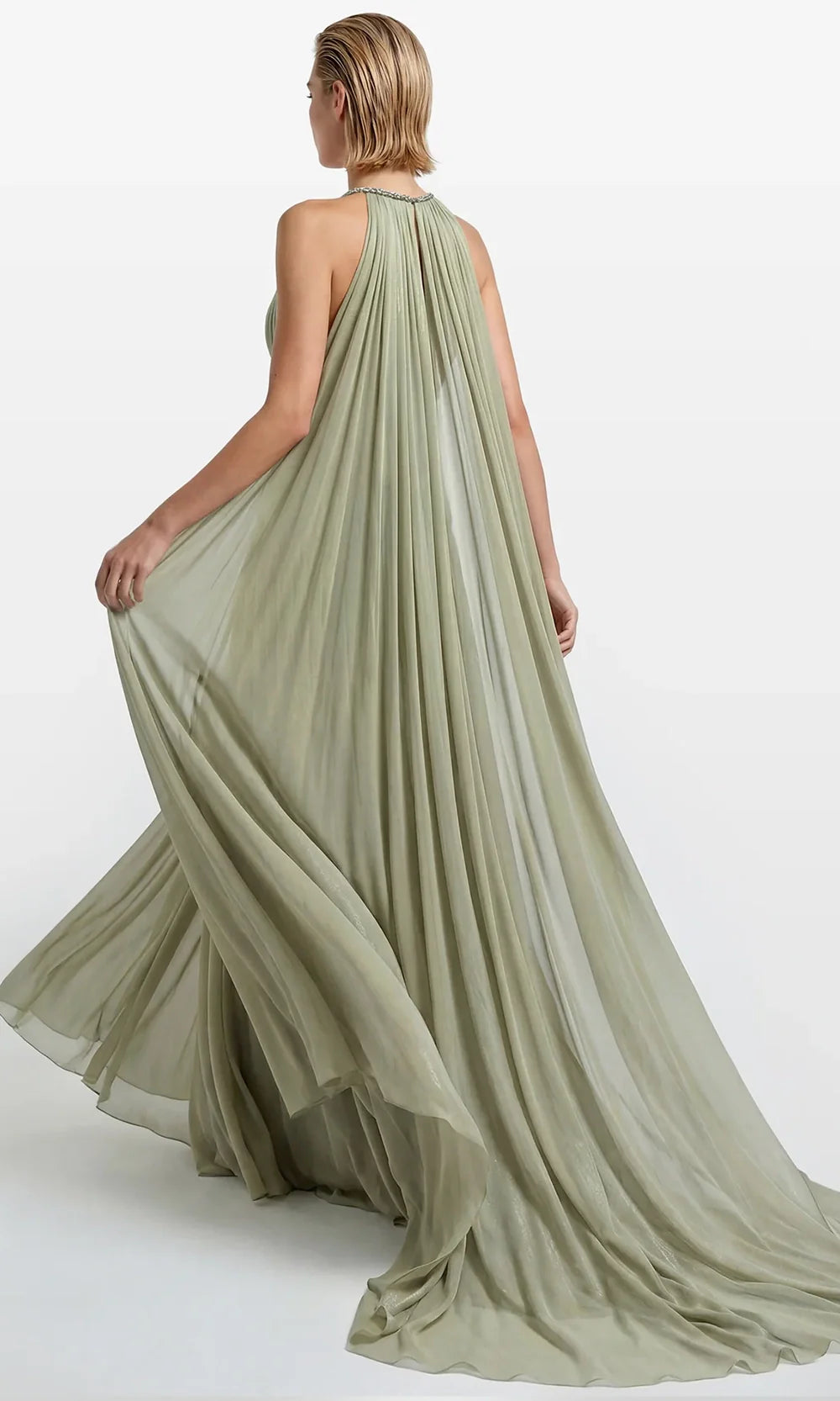 Gatti Nolli Couture OP-7872 - Pleated Bodice Halter A-Line Gown Evening Dresses in Green  