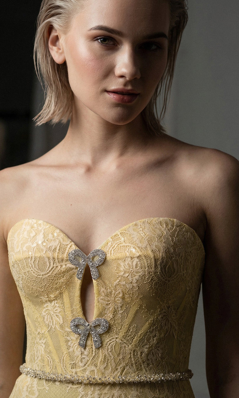 Gatti Nolli Couture OP-7917 - Strapless Pleated Chiffon A-Line Gown Formal Gowns in Yellow  