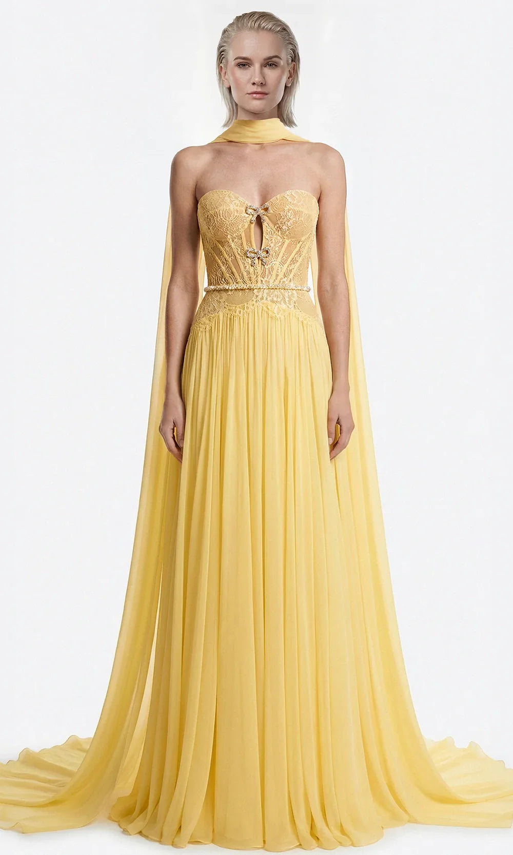 Gatti Nolli Couture OP-7917 - Strapless Pleated Chiffon A-Line Gown Formal Gowns in Yellow  