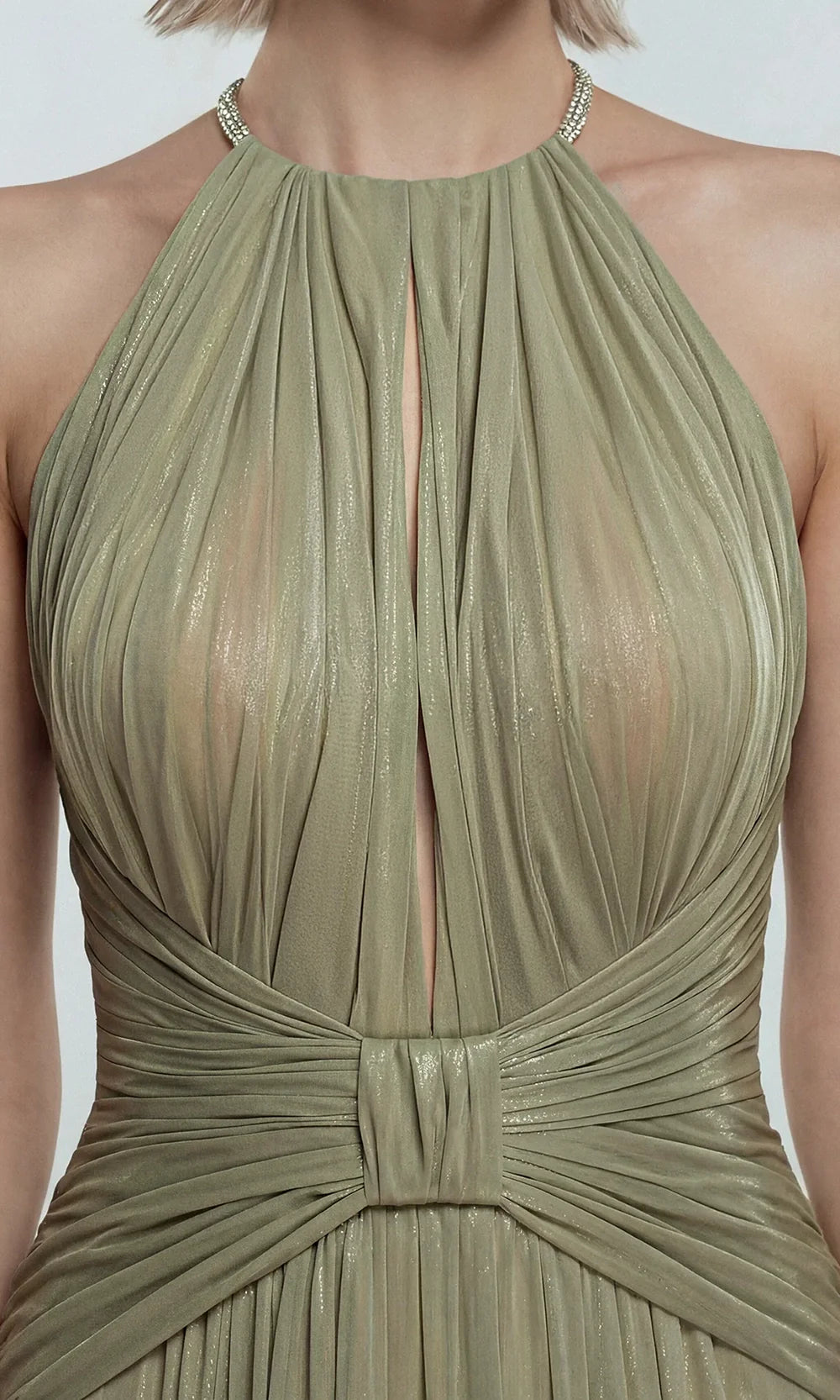 Gatti Nolli Couture OP-7872 - Pleated Bodice Halter A-Line Gown Evening Dresses in Green  