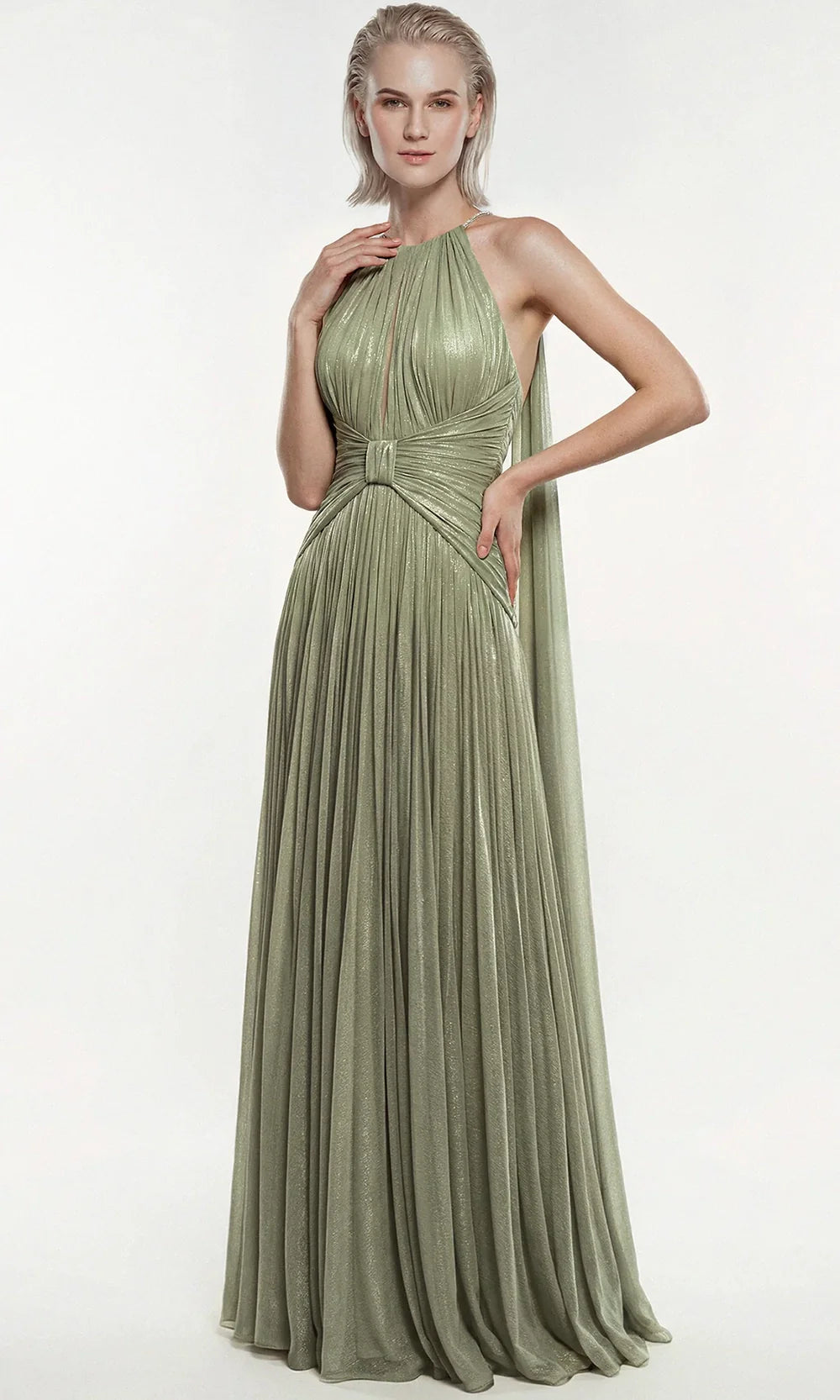 Gatti Nolli Couture OP-7872 - Pleated Bodice Halter A-Line Gown Evening Dresses in Green  