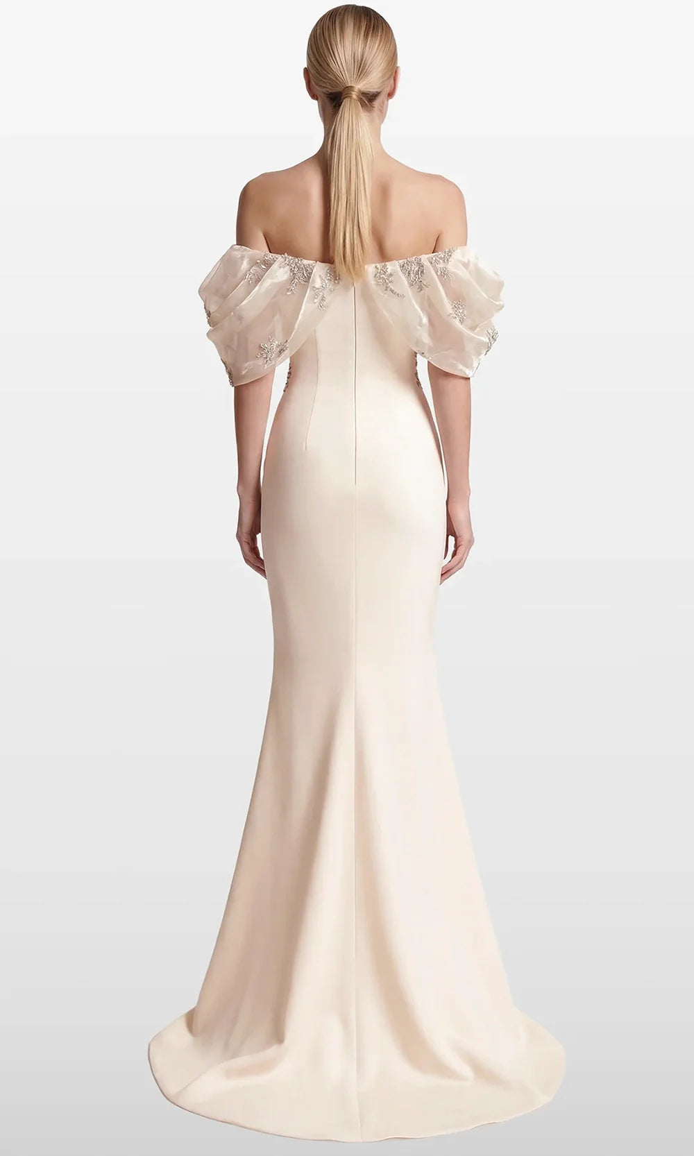 Gatti Nolli Couture OP-7865 - Draped Sleeve Embellished Sheath Gown Wedding Dresses in White  