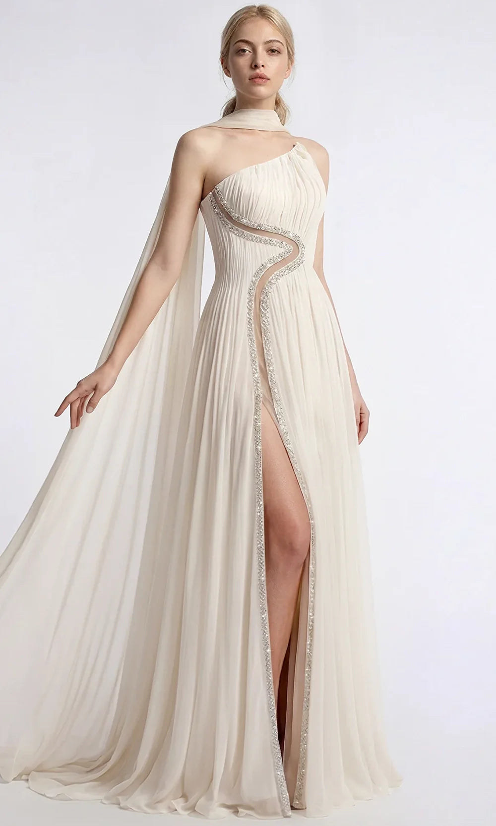 Gatti Nolli Couture OP-7920 - Crystal Trim A-Line Evening Gown Bridal Dresses in White  