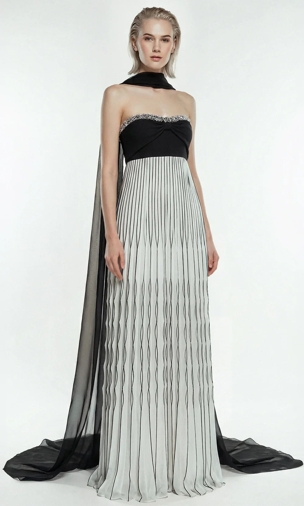 Gatti Nolli Couture OP-7870 - Tulle Cape Beaded Trim Sweetheart Dress Evening Dresses in Black and White