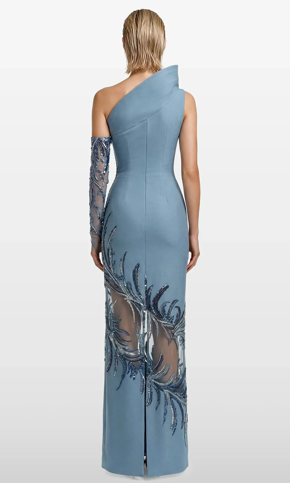 Gatti Nolli Couture OP-7861 - Illusion Panel Embellished Column Dress Evening Dresses in Blue  