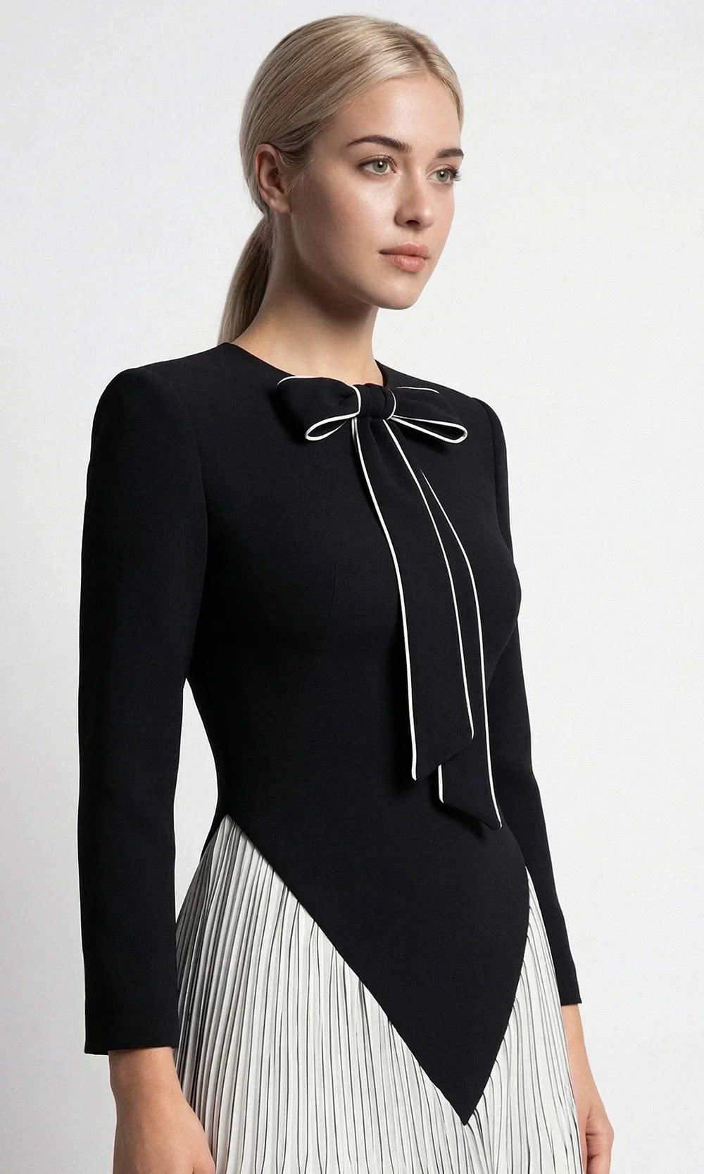 Gatti Nolli Couture OP-7869 - Long Sleeve Pleated Evening Dress Mother of the Bride Dresses in Black and White
