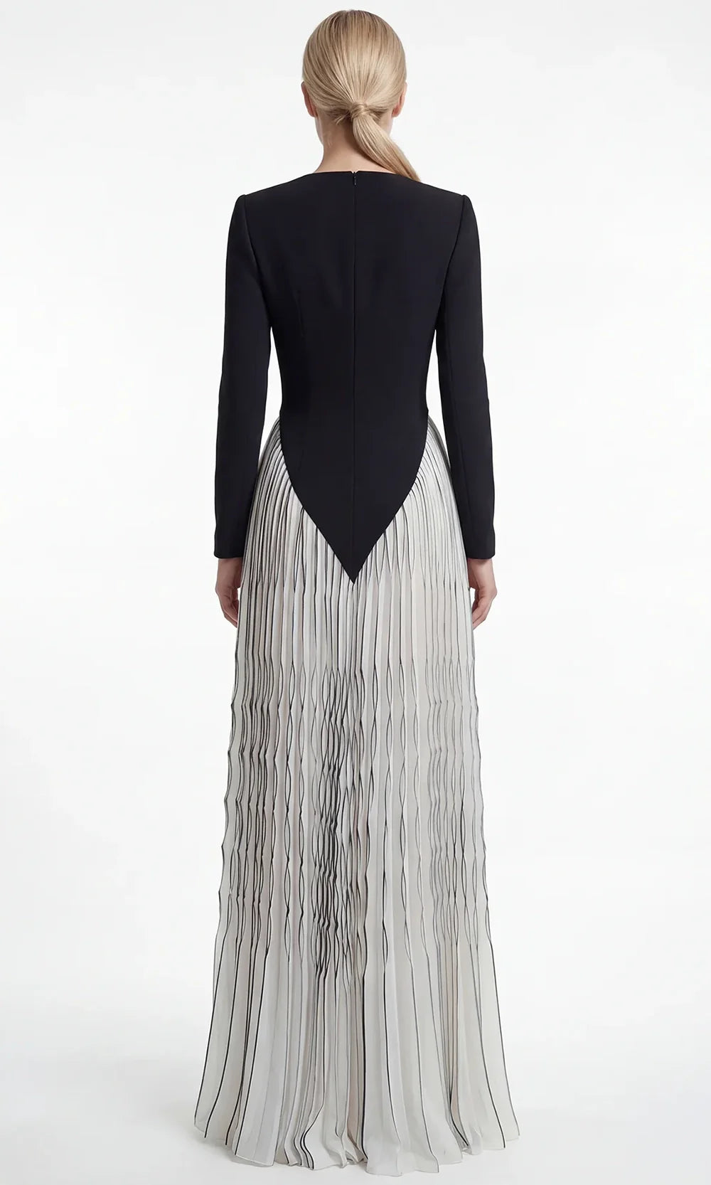 Gatti Nolli Couture OP-7869 - Long Sleeve Pleated Evening Dress Mother of the Bride Dresses in Black and White