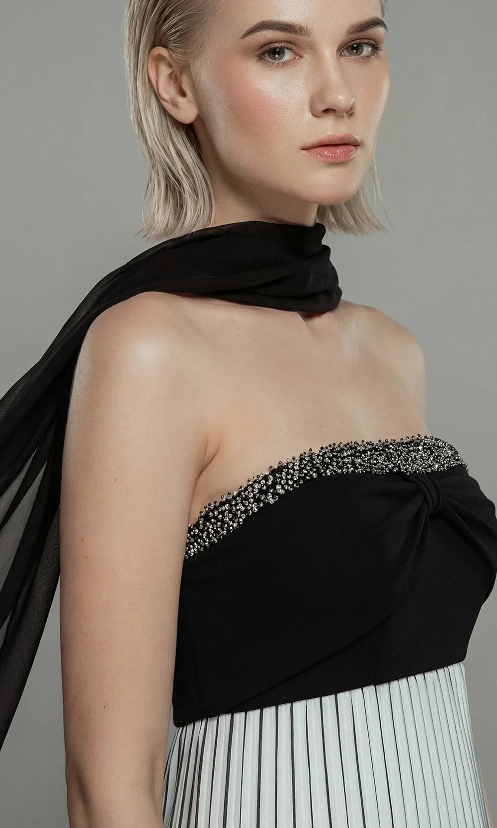 Gatti Nolli Couture OP-7870 - Tulle Cape Beaded Trim Sweetheart Dress Evening Dresses in Black and White