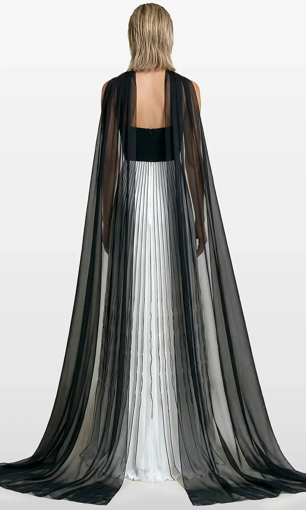 Gatti Nolli Couture OP-7870 - Tulle Cape Beaded Trim Sweetheart Dress Evening Dresses in Black and White