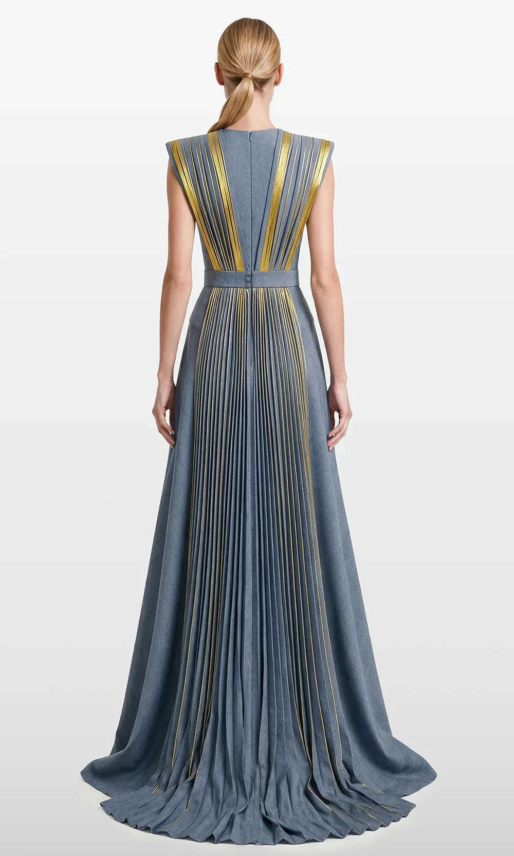 Gatti Nolli Couture OP-7874 - A-Line Pleated Panel Shantung Gown Evening Dresses in Blue and Gold
