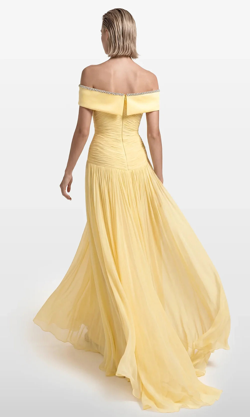 Gatti Nolli Couture OP-7909 - Pleated Chiffon Off Shoulder Gown Formal Gowns in Yellow  
