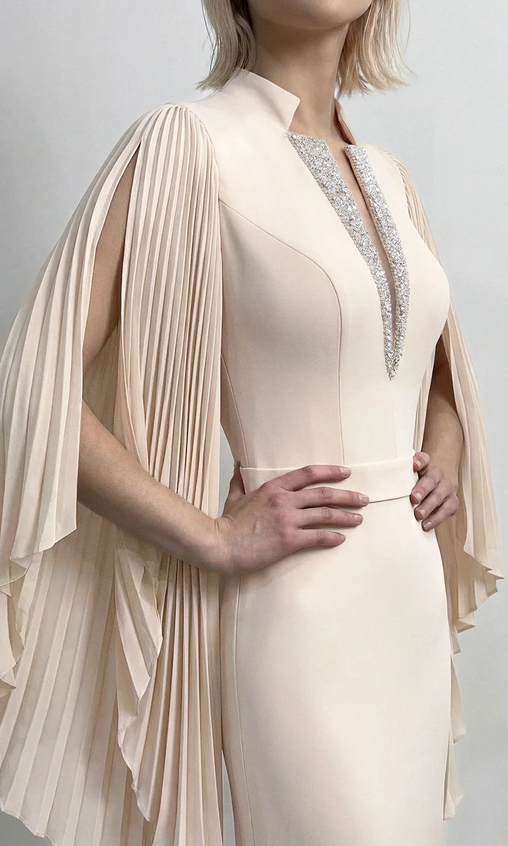 Gatti Nolli Couture OP-7914 - Crystal Detail Sheath Long Gown Pageant Dresses in Neutral  