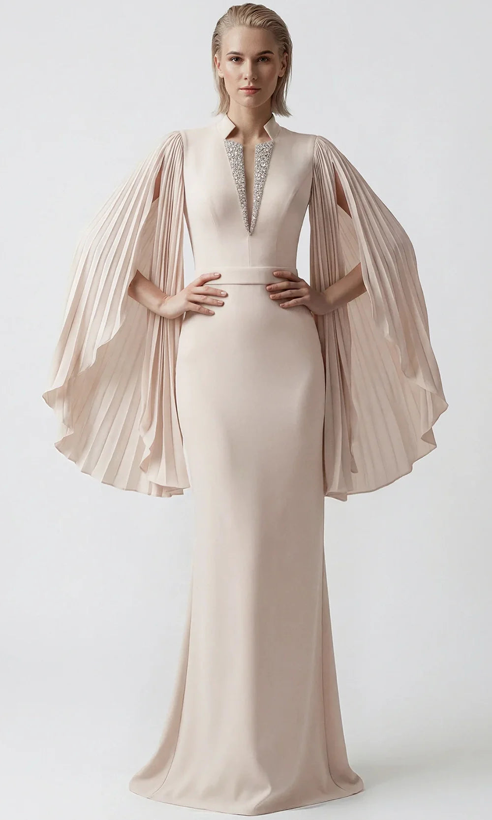 Gatti Nolli Couture OP-7914 - Crystal Detail Sheath Long Gown Pageant Dresses in Neutral  