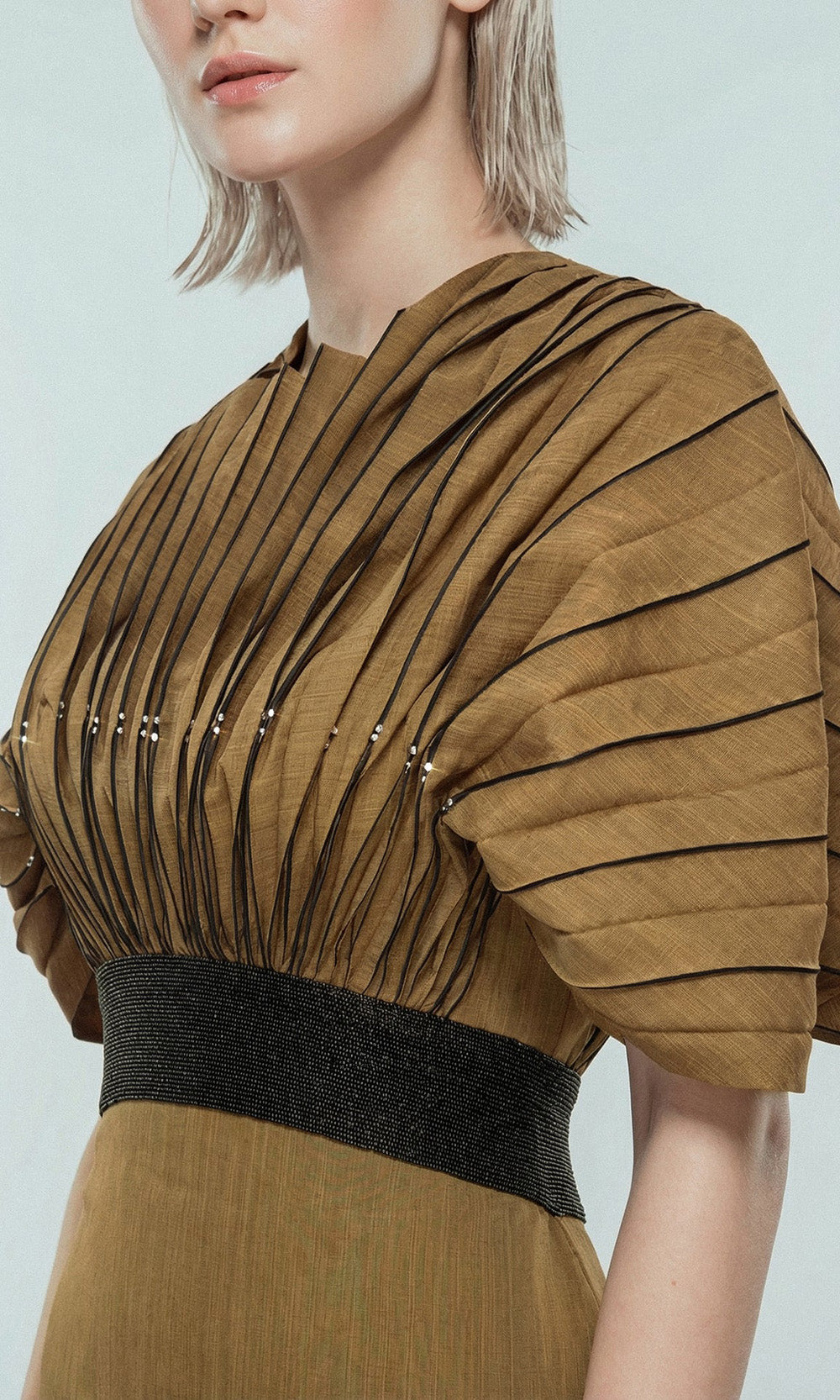 Gatti Nolli Couture OP-7866 - Sculpted Shoulder Column Shantung Gown Evening Dresses in Brown  