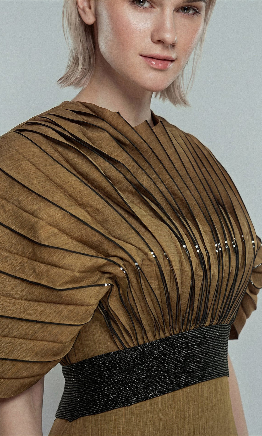 Gatti Nolli Couture OP-7866 - Sculpted Shoulder Column Shantung Gown Evening Dresses in Brown  