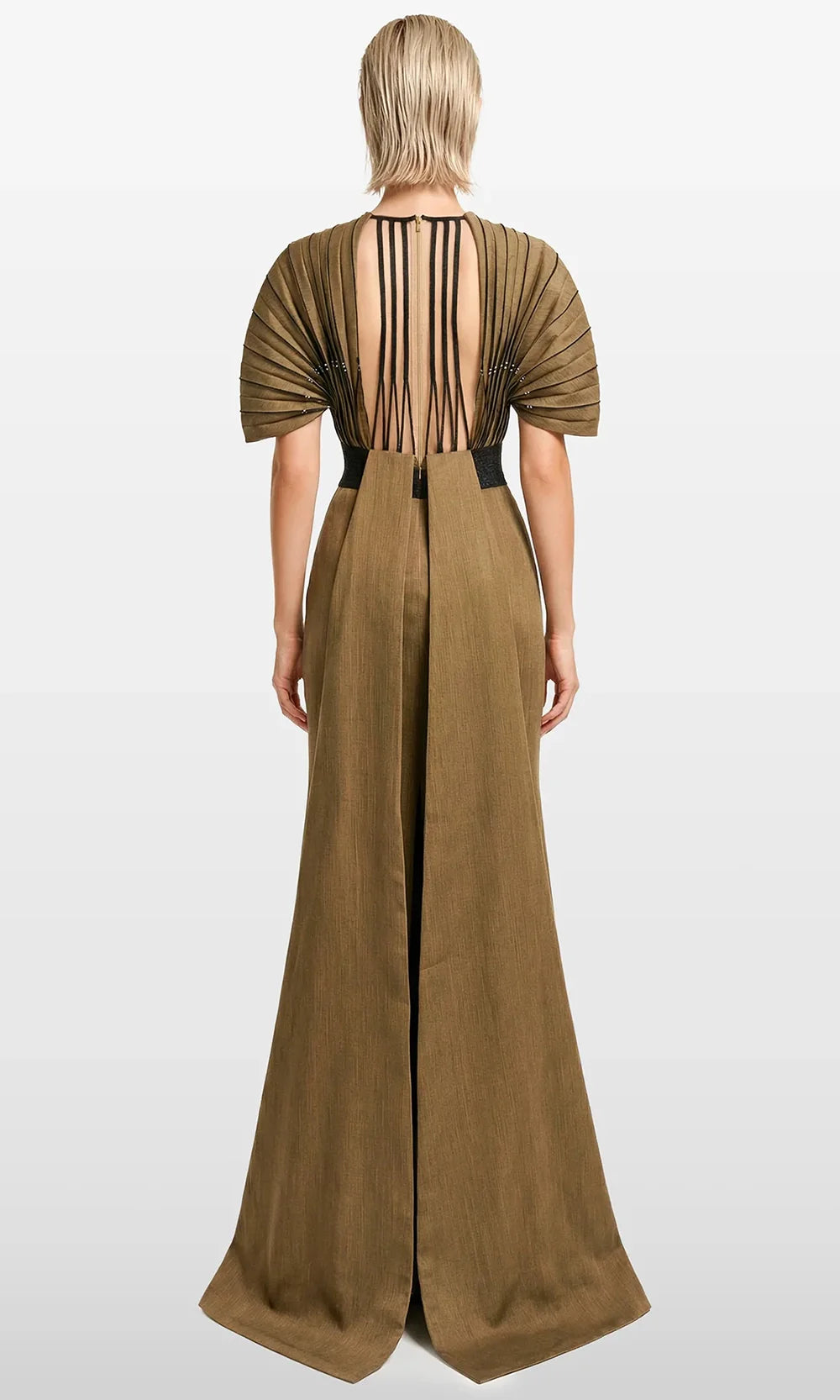 Gatti Nolli Couture OP-7866 - Sculpted Shoulder Column Shantung Gown Evening Dresses in Brown  