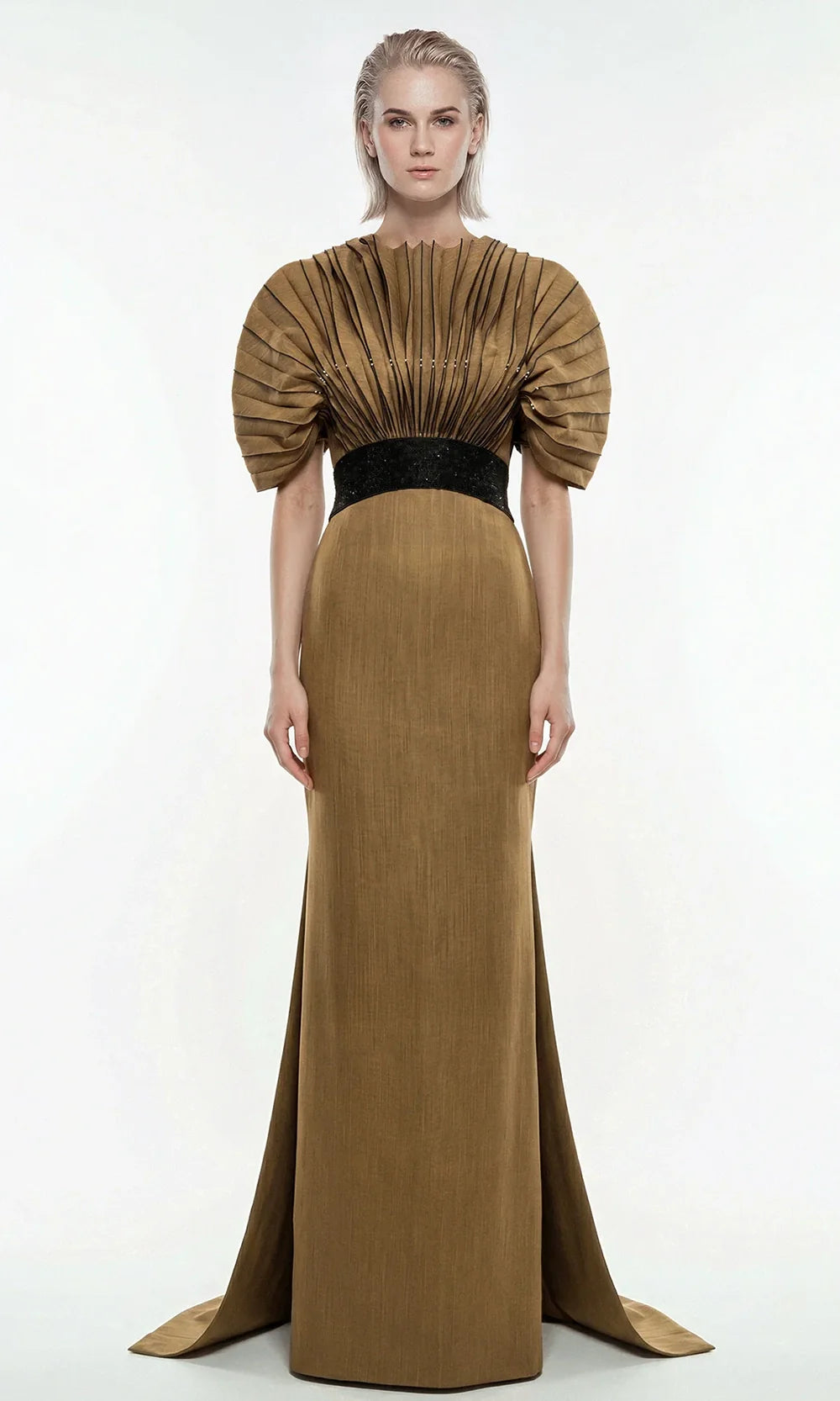 Gatti Nolli Couture OP-7866 - Sculpted Shoulder Column Shantung Gown Evening Dresses in Brown  