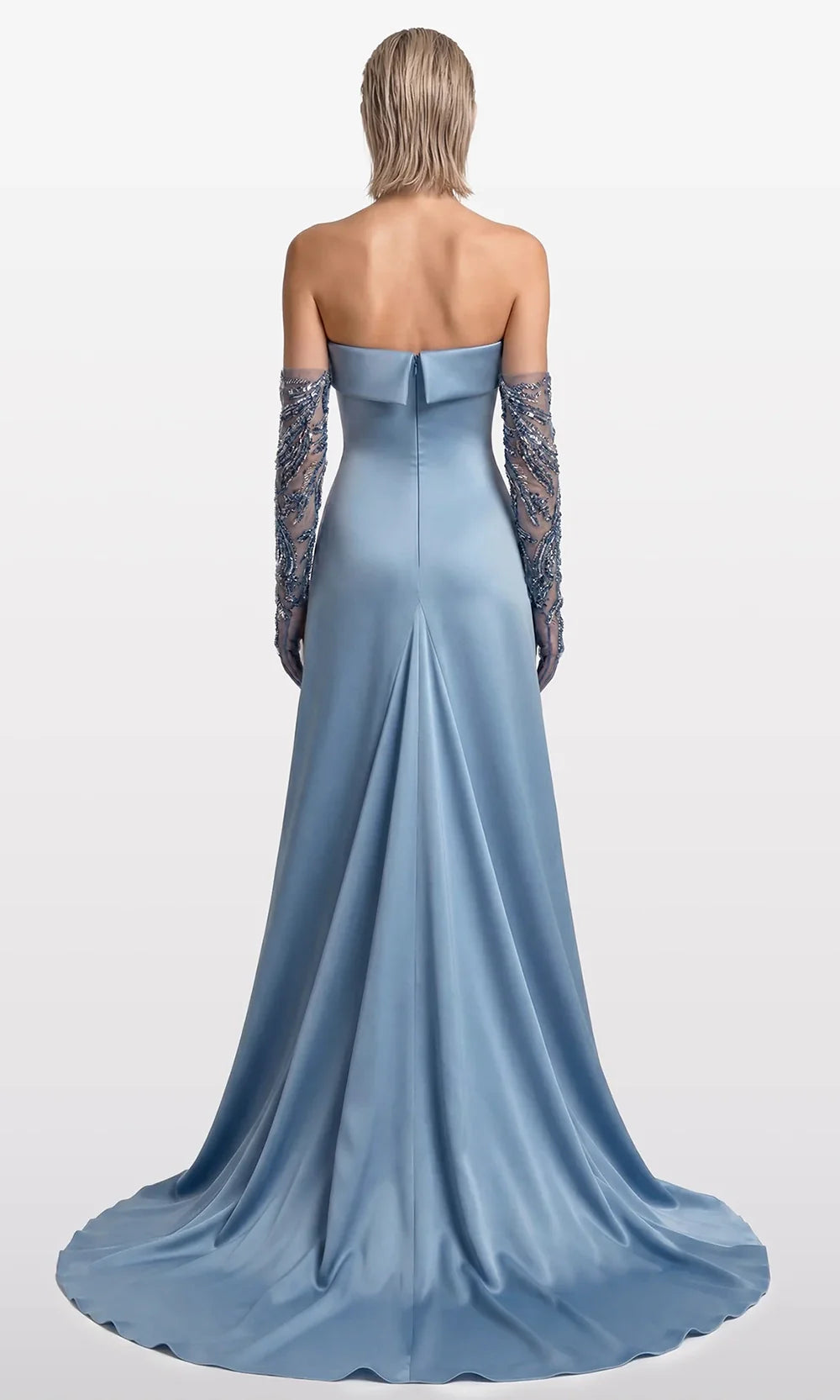 Gatti Nolli Couture OP-7868 - Embellished Straight Neck Gown with Gloves Prom Dresses in Blue  