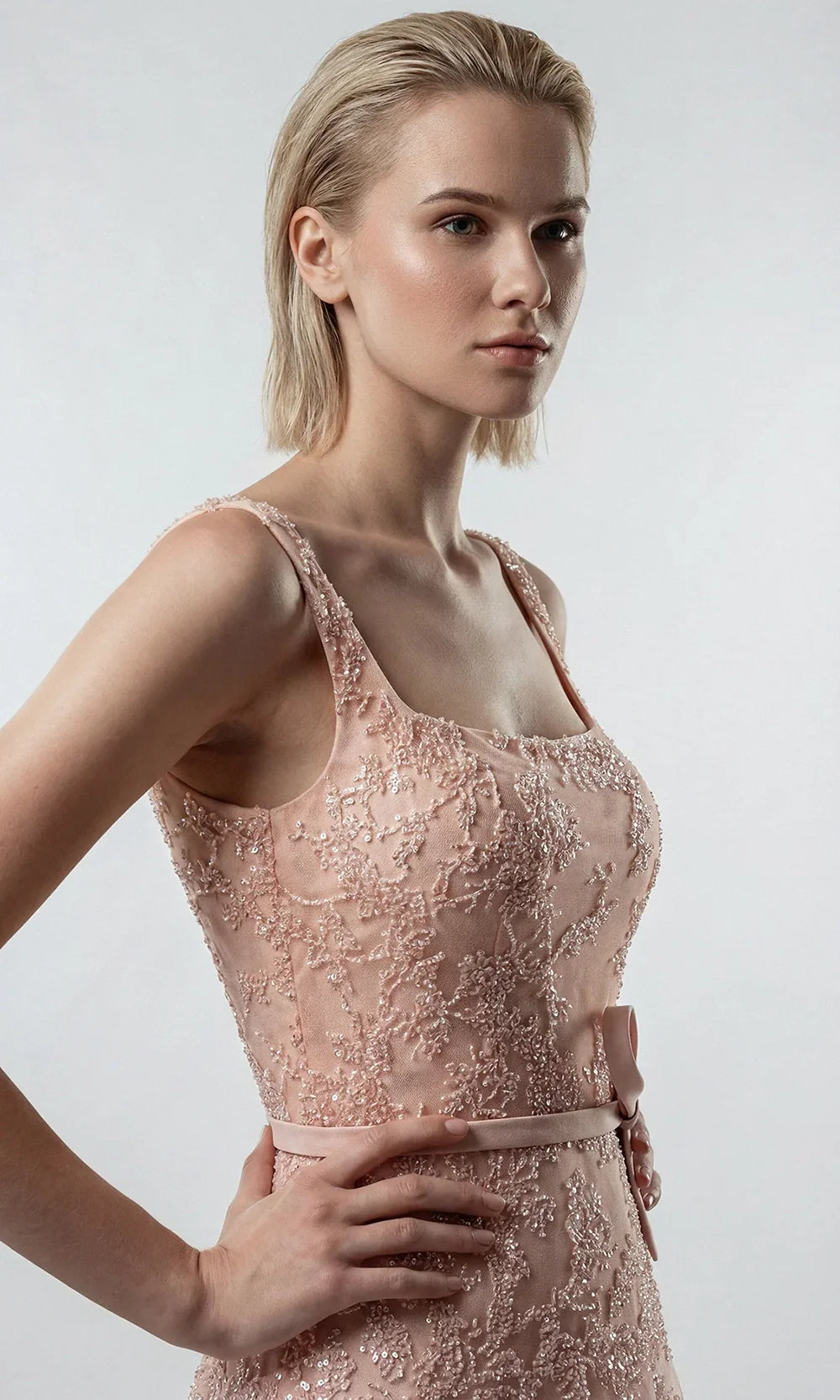 Gatti Nolli Couture OP-7876 - Scoop Back A-Line Evening Gown with Belt Formal Gowns in Pink  