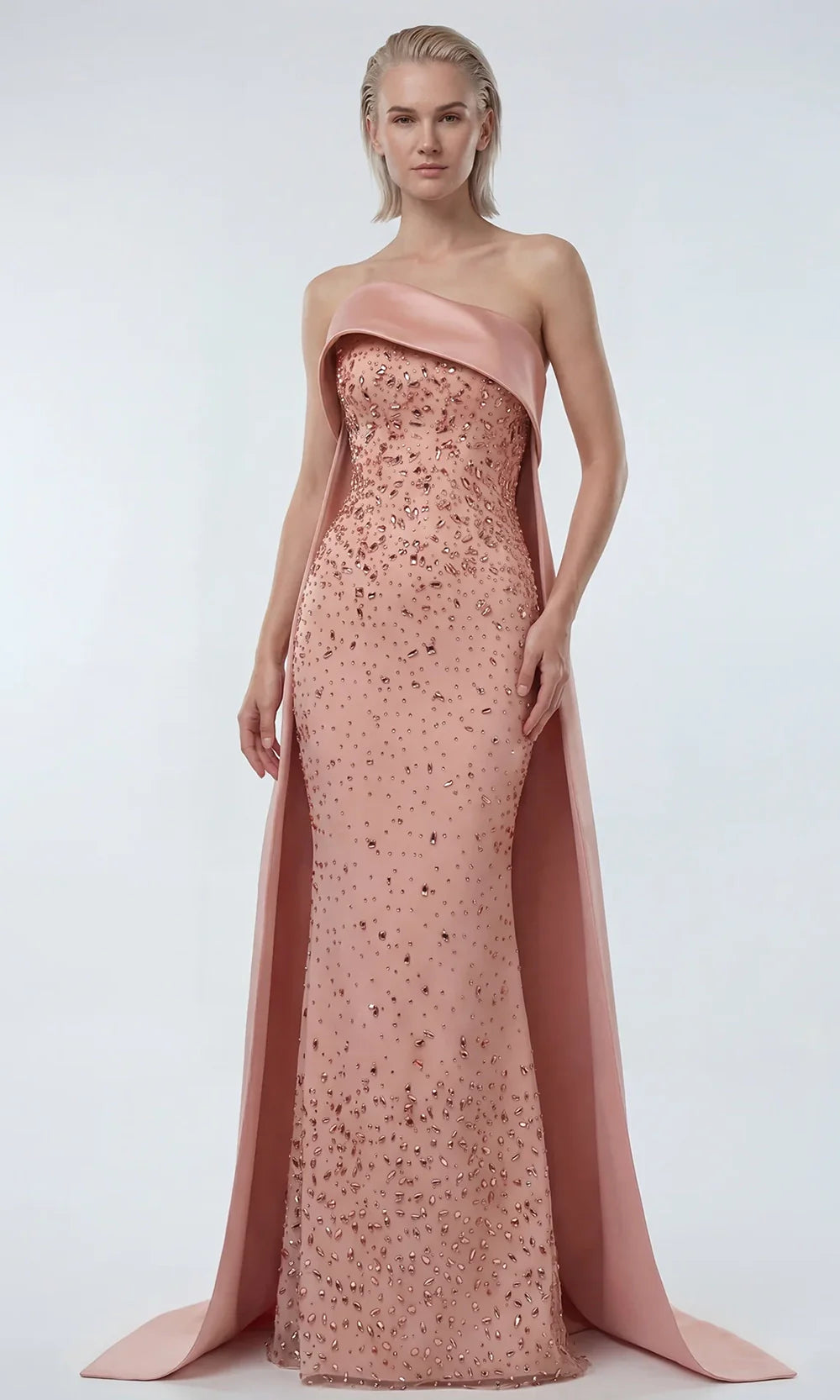 Gatti Nolli Couture OP-7863 - Asymmetrical Neck Crystal Embellished Gown Formal Gowns in Pink  