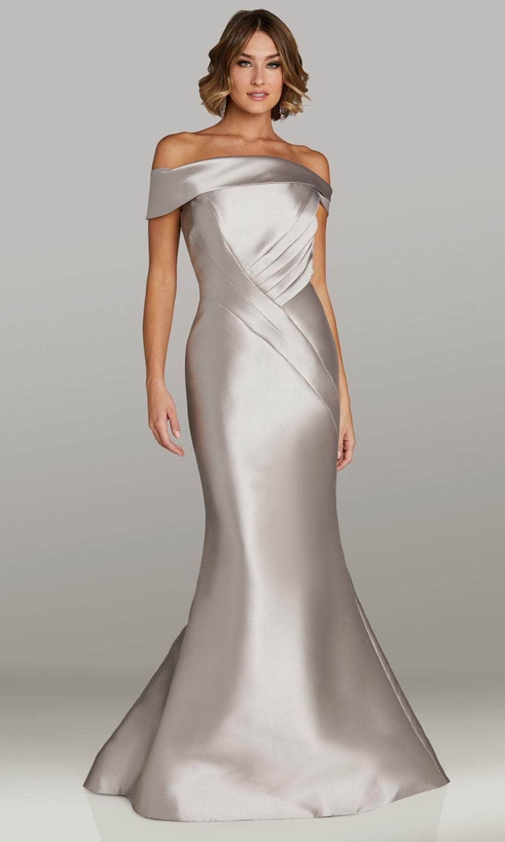 Gia Franco 12414 - Mermaid Skirt Off Shoulder Evening Gown Mother of the Bride Dresses 6 / Silver