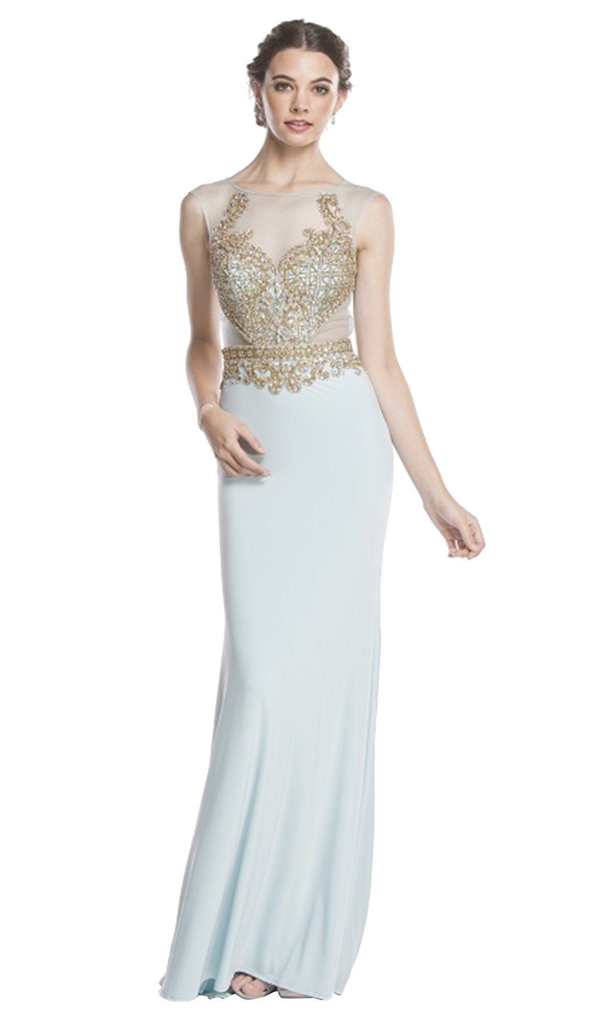 Gilded Illusion Bateau Sheath Prom Dress Dress XXS / Sky Blue-Gold