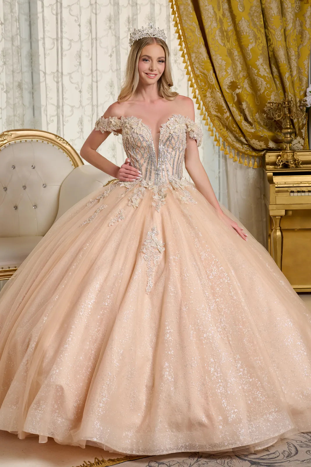Elizabeth K GL3630 - Glitter Floral Quinceanera Gown Quinceanera Dresses