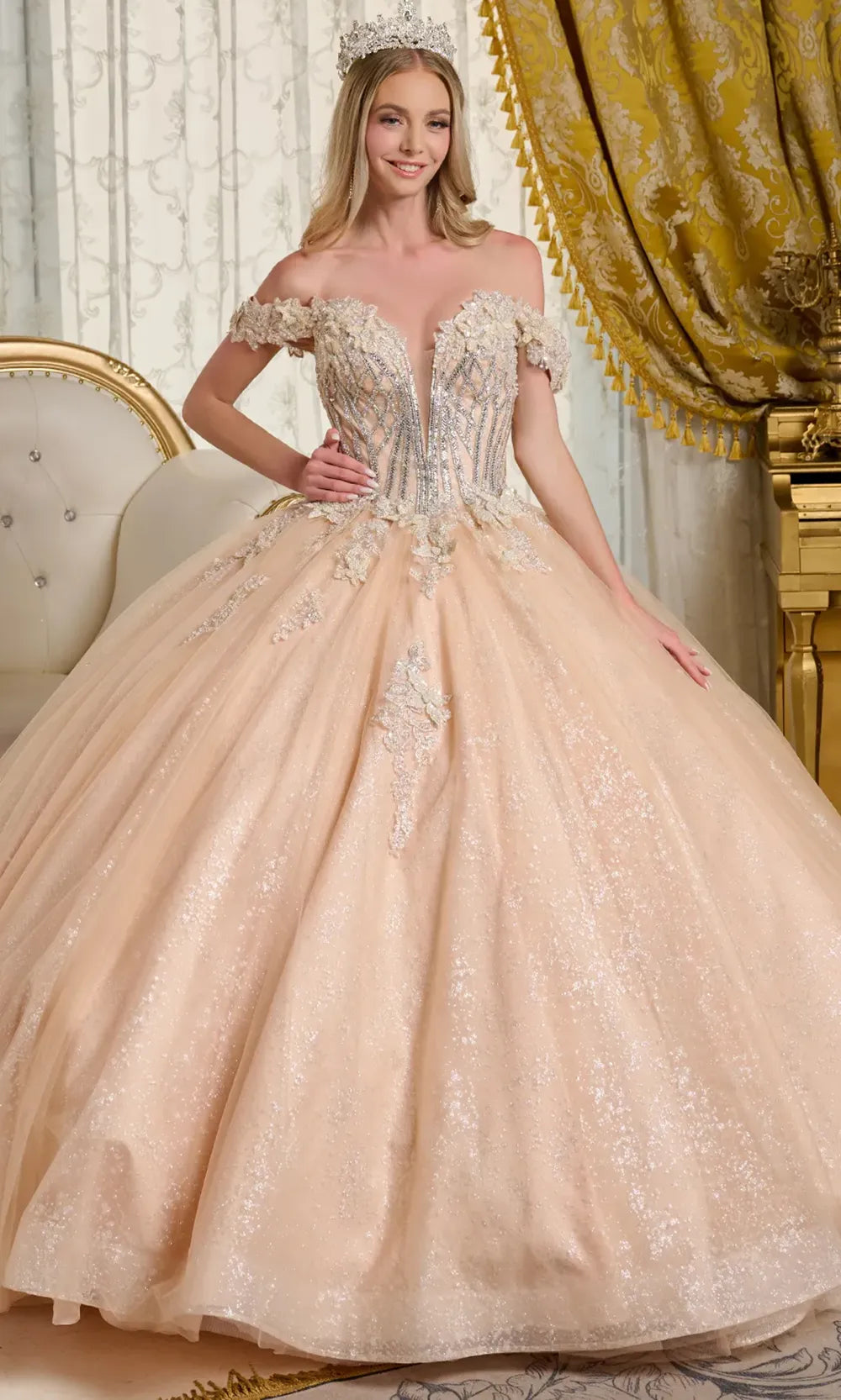 Elizabeth K GL3630 - Glitter Floral Quinceanera Gown Quinceanera Dresses