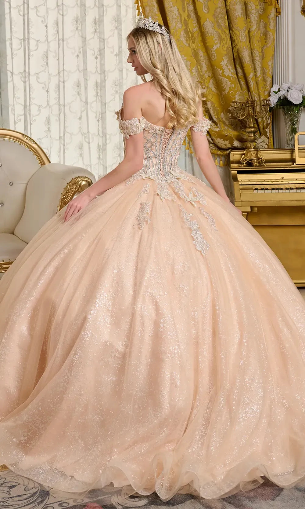 Elizabeth K GL3630 - Glitter Floral Quinceanera Gown Quinceanera Dresses